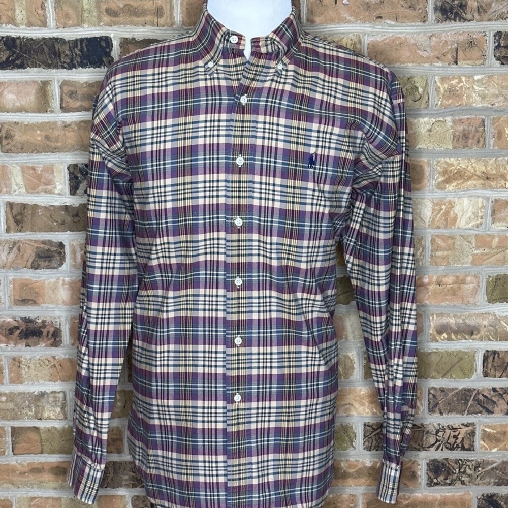 Polo Ralph Lauren Chambray Mens Button Down Shirt Multicolor Plaid Large